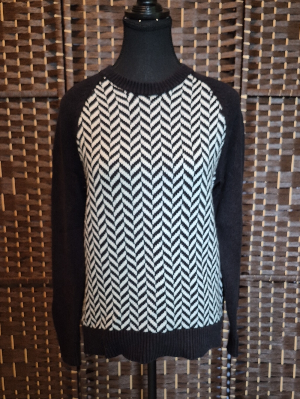 MICHAEL Michael Kors Black & White Chevron Crewneck Sweater
